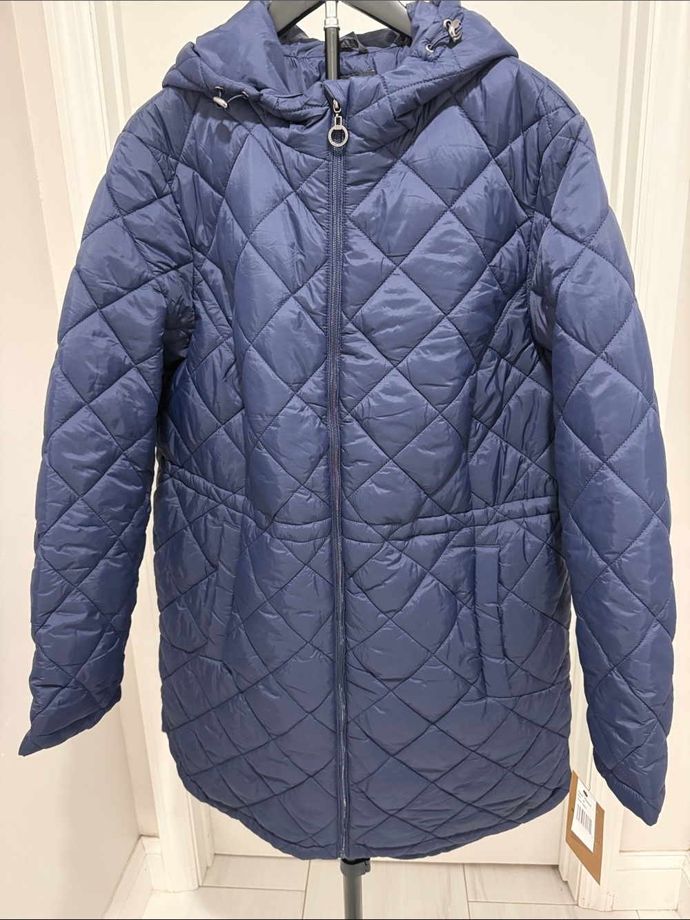 Weatherproof Navy Diamond-Quilt Hooded Puffer Coat